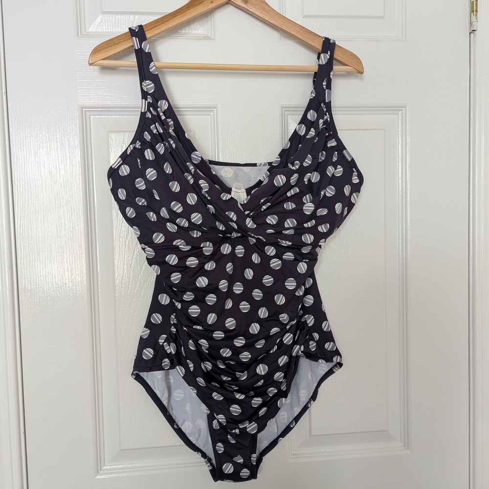 INC International Concepts Navy and White One Piece Swimsuit